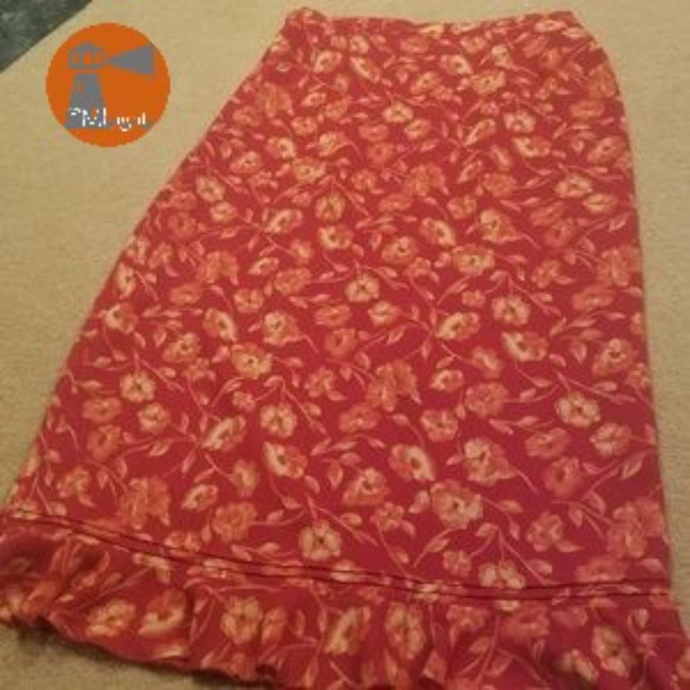Maggie McNaughton Skirt 1X orange flowers red
